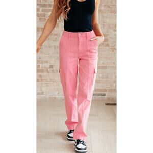 Judy Blue High Rise Cargo Straight Jeans Strech Pink Women's 32 New